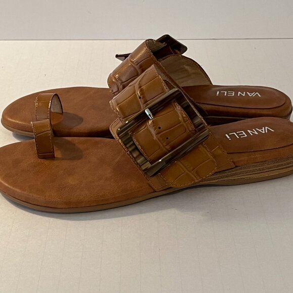 VANELi Brown Slip on Sandals with Toe Ring & Buckle Croc Print Leather Size 7.5M - Picture 5 of 11